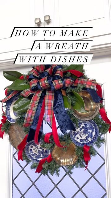 JC Designs on Instagram: "As promised here is the How To for the plate wreath! . . . . . #christmas #wreath #diy #howto #christmasdecor #christmasstyling #stylist #tvlife #grandmillenial #traditionalchristmas #decorating #southernliving #hgtv #hgtvmagazine #hgtvhandmade #betterhomesandgardens" Plate Wreath Tutorial, How To Make A Plate Wreath, Chinoiserie Christmas Tablescape, Chinoiserie Wreath, Plate Wreath Diy, Plate Wreath, Blue And White Chinoiserie Christmas Table, Chinoiserie And Plaid Christmas, Christmas Tree In Chinoiserie Pot