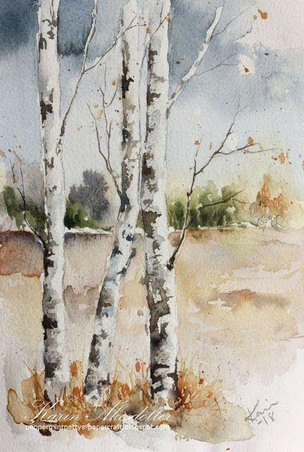 자작나무 그림, Birch Trees Painting, Birches Painting, Tree Watercolor Painting, Birch Tree Art, Birch Tree Painting, Watercolor Art Landscape, Tree Sketches, Winter Watercolor