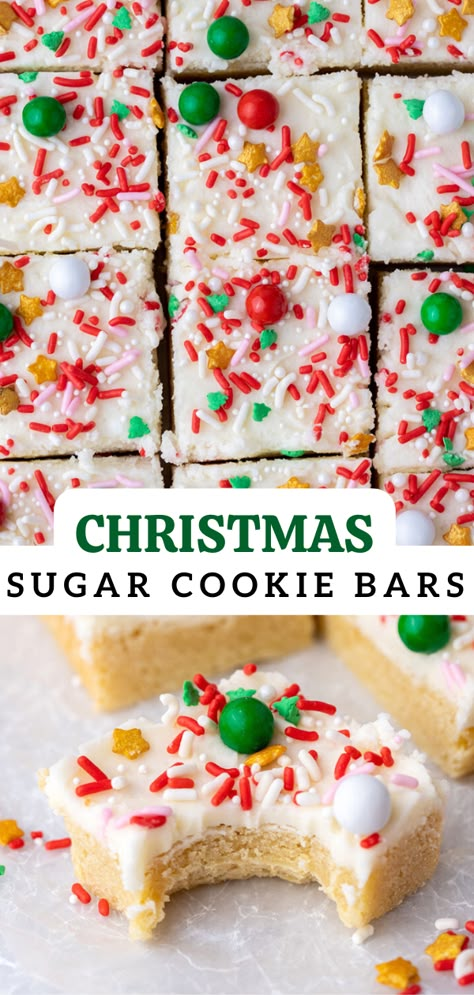 These holiday Christmas sugar cookie bars are a simple and delicious dessert thet you can make and enjoy anytime! Christmas Sugar Cookie Bars, Sugar Cookie Bar Recipe, Christmas Sugar Cookie, Christmas Baking Cookies, Christmas Baking Recipes, Sugar Cookie Bars, Lost 100 Pounds, Christmas Food Desserts, Christmas Sugar Cookies