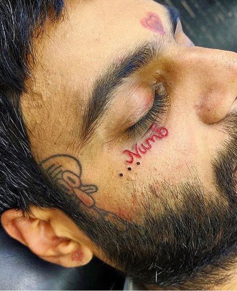 Numb Numb Tattoo, Mens Face Tattoos, Small Face Tattoos, Face Tats, Cute Finger Tattoos, Ancient Tattoo, Bug Tattoo, C Tattoo, Tattoo For Son