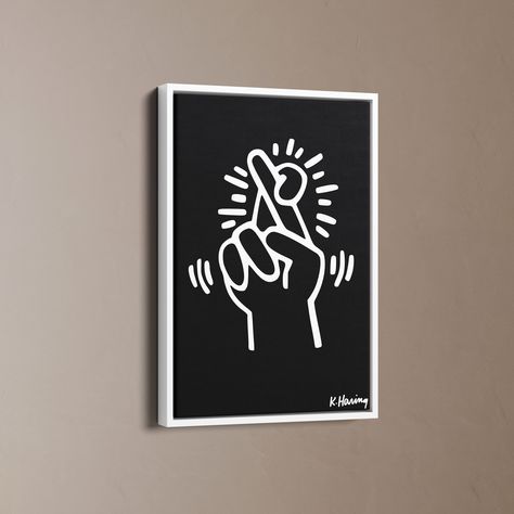 Keith Haring Crossed Finger Canvas Wall Art | Keith Haring Good Luck Canvas | Keith Haring Framed Canvas Printing | Keith Haring Poster Art Keith Haring Signature, Keith Haring Music, Keith Haring Skateboard, Keith Haring Ignorance = Fear, Keith Haring Last Painting, Keith Haring Poster, Canvas Printing, Black And White Canvas, Keith Haring