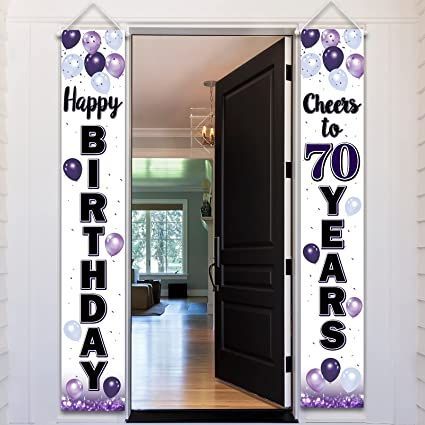 LASKYER Happy 70th Birthday Purple Door Banner - Cheers to Seventy Years Old Birthday Front Door Porch Sign Backdrop,70th Birthday Party Decorations. Happy 96th Birthday, Happy 66th Birthday, Happy 59th Birthday, Happy 85th Birthday, Balloon Birthday Themes, Purple Balloon, Happy 11th Birthday, Happy 100th Birthday, Birthday Purple