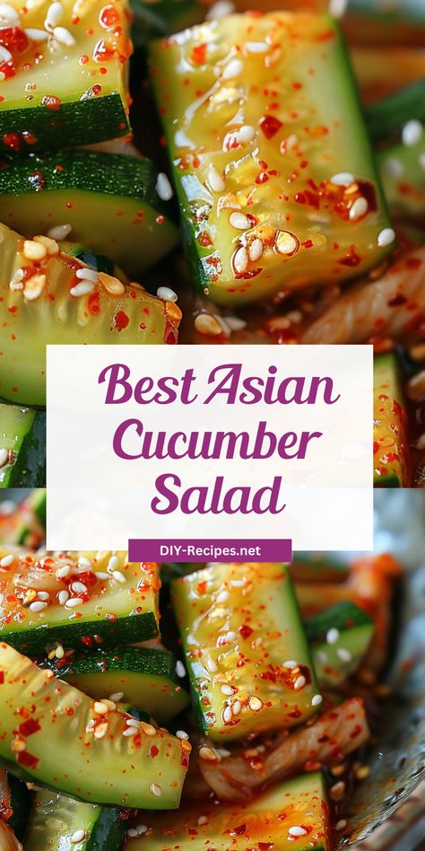 Try the best Asian cucumber salad recipe. Healthy and tasty! Best Asian Cucumber Salad, Asian Cumcuber Salad, Cold Asian Recipes, Asian Style Cucumber Salad, Asain Salad Recipes, Asian Cucumber Recipes, Chinese Cucumber Salad Recipe, Smashed Cucumber Salad Asian, Recipes Using Cucumbers