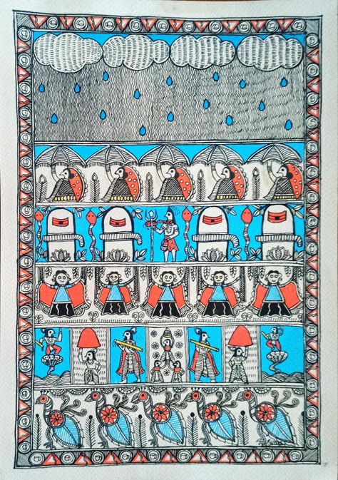 A4 size, acrylic colours, 300gsm watercolour paper 
https://www.instagram.com/p/CvG1yGcpQbb/?igshid=MzRlODBiNWFlZA== Godna Style Madhubani Painting, Godna Style Madhubani, Godna Painting, Chai Samosa, Madhubani Paintings, Madhubani Art, Indian Folk Art, Madhubani Painting, Samosa