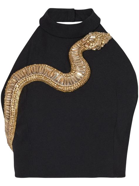 Balmain snake-embellished Halterneck Top - Farfetch Snake Dress, Embellished Crop Top, Halterneck Top, Halter Neck Top, Mode Inspo, Looks Vintage, Missoni, Valentino Garavani, Blouse Designs