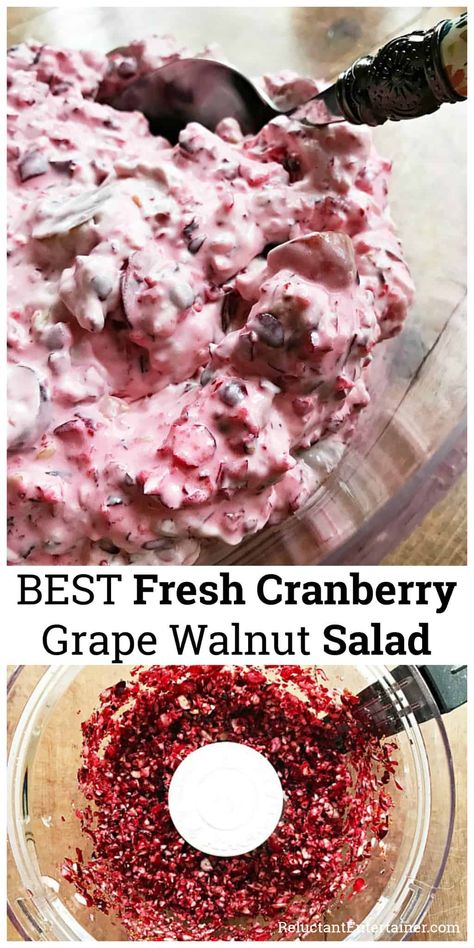 BEST Fresh Cranberry Grape Walnut Salad #cranberrysalad #holidaysalad #freshcranberrysalad via @sandycoughlin Fresh Cranberry Salad, Real Whipped Cream, Fruit Salad Decoration, Salad Decoration, Salad With Grapes, Fresh Cranberry, Best Thanksgiving Side Dishes, Holiday Salads, Thanksgiving Side Dish