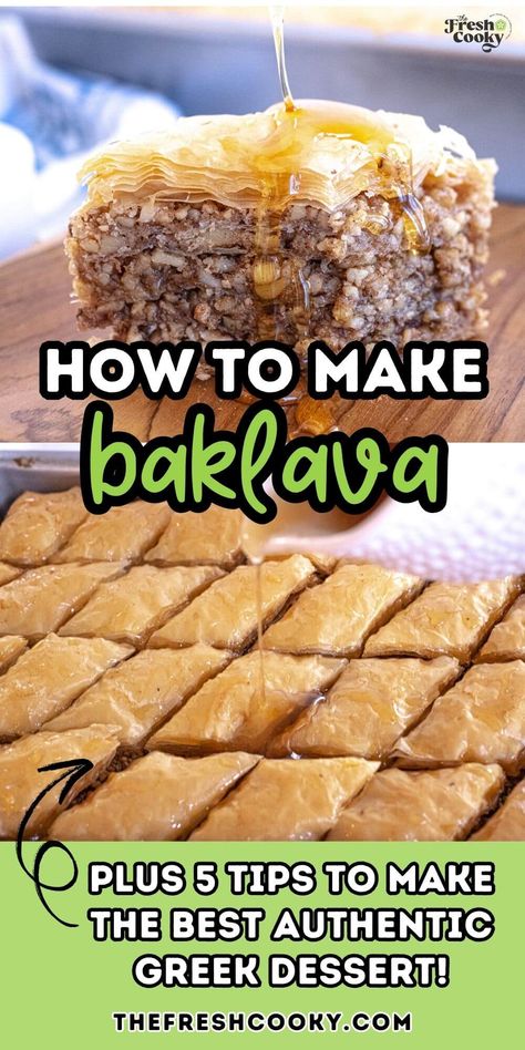 Learn how to make Baklava that's perfectly crisp and honey-sweet, with layers of spiced walnuts between delicate phyllo sheets! This classic recipe creates a show-stopping dessert that's even better the next day. Get the recipe from @thefreshcooky Walnut Baklava Recipe, How To Make Baklava, Traditional Baklava Recipe, Honey Baklava, Baklava Recipe Easy, Homemade Baklava, Gluten Free Baklava, Baklava Dessert, Spiced Walnuts