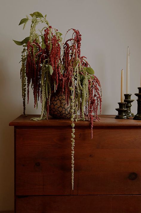 A vibrant base for fresh or faux arrangements, this vase is hand-crafted using upcycled materials. | Patterned Papier Mache Vase, Round, Size: Small at Terrain Dried Flowers Interior Design, Silver Vase Flower Arrangements, Art Deco Table Decorations, Winter Tablescapes Elegant, Floral Arrangements Thanksgiving, Dried Flower Bouquet In Vase, Branch Arrangements Decor, Centerpieces Wedding Unique, Eclectic Floral Arrangement