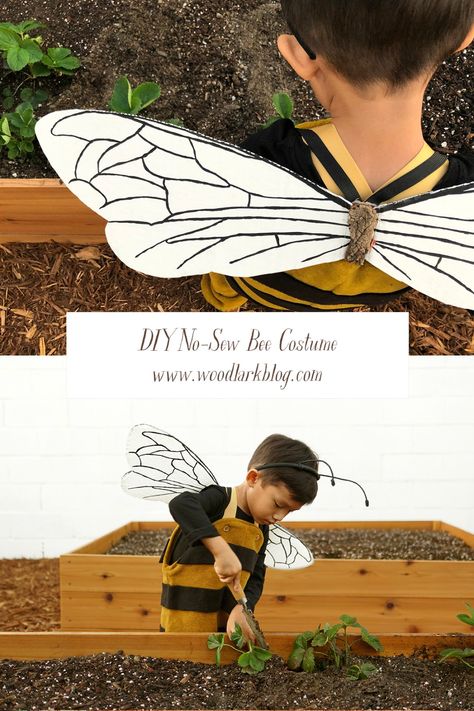 DIY No-Sew Bee Costume – Woodlark Blog – Woodlark Blog Diy Bee Costume, Bee Costume Diy, Bumble Bee Wings, Diy Bee, Bumble Bee Costume, Bug Costume, Mushroom Costume, Bee Wings, Diy Wings