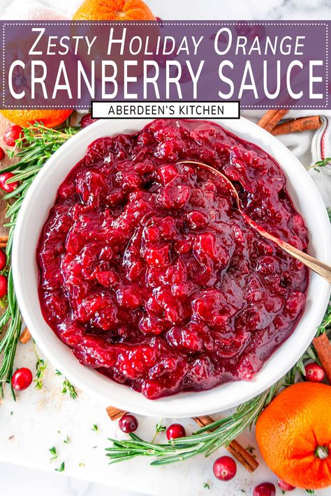 Add a little zest to your festive table this holiday season with this quick and easy cinnamon and ginger infused orange cranberry sauce. It's the perfect side dish for any holiday get together! From aberdeenskitchen.com #holiday #orange #cranberry #sauce #thanksgiving #christmas #autumn #winter #sidedish #recipe Cranberry Sauce Recipes, Orange Cranberry Sauce, Orange Sauce Recipe, Easy Cranberry Sauce, Cranberry Orange Sauce, Canned Cranberry Sauce, Christmas Side Dishes, Christmas Side, Easy Thanksgiving Recipes