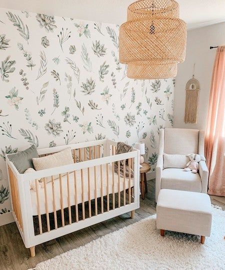 Green Nursery Girl, Green Baby Nursery, Baby Nursery Wallpaper, Koala Nursery, Baby Room Neutral, Nursery Dresser, Rocking Chair Nursery, Nursery Room Design, Baby Boy Room Nursery