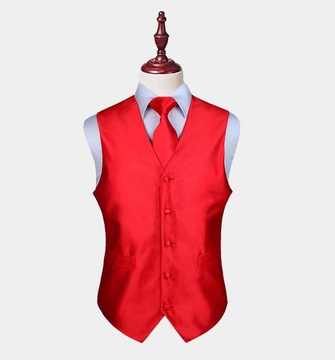 Mens Red Vest And Tie Set from Gentlemansguru.com #silk #red #vest Men Vest Outfits, Red Shirt Men, Groomsmen Outfits, Tuxedo Vest, Red Shirt Dress, Vest And Tie, Ladies Wear, Red Vest, Vest Designs