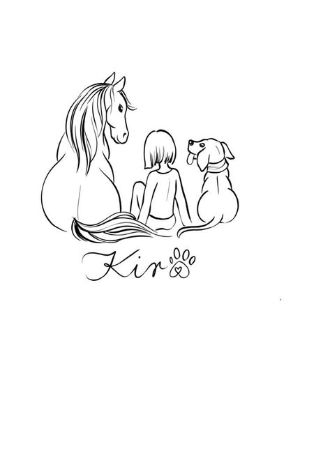 Animal Drawings Horse, Cute Horse Tattoos, Horse Outline Tattoo, Cute Horse Drawing, Horses Tattoo, Horse Line Art, Horses Drawing, Tatoo Dog, Dog And Horse