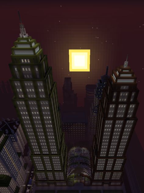 Minecraft Skyscrapers, between two skyscrapers is a market hall with a glass couple as roof. Minecraft Cities, Minecraft Roof, Minecraft Skyscraper, Minecraft Japanese House, Minecraft Japanese, Futurist Architecture, Minecraft City Buildings, Minecraft City, Minecraft Buildings