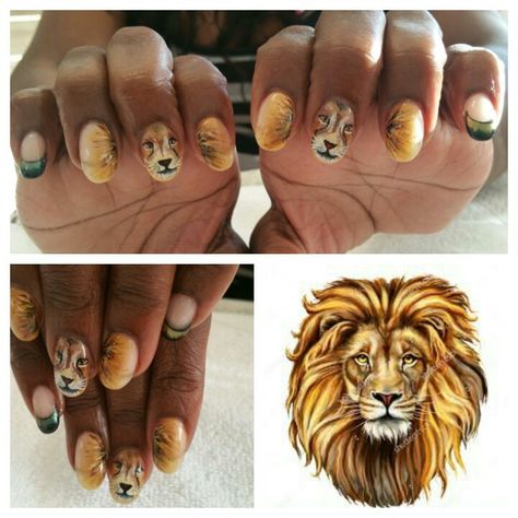 Leo lion nail art Lion Print Nails, Leo Themed Nails, Lion Nail Art, Leo Season Nails, Leo Nails, Lion Face Paint, Lion Nails, Lion Hand Tattoo, Paw Nails