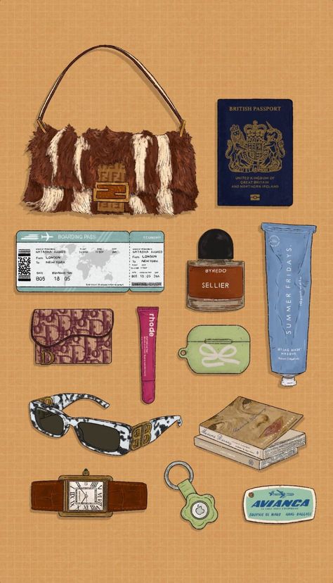 Old Money Stickers, Old Money Essentials, Luxury Stickers, What Is In My Bag, Bag Illustration, Aesthetic Luxury, Mob Wife, In My Bag, What In My Bag