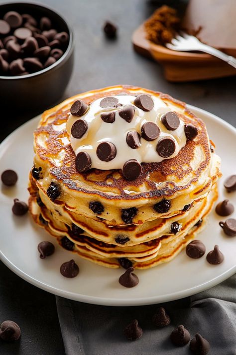 Chocolate Chip Pancakes How To Make Chocolate Chip Pancakes, Oat Chocolate Chip Pancakes, Best Chocolate Chip Pancake Recipe, Best Chocolate Chip Pancakes, Homemade Chocolate Chip Pancakes, Pancake With Chocolate Chips, Chocolate Chip Pancake, Chocolate Chip Pancakes Recipe, Melted Chocolate Chips