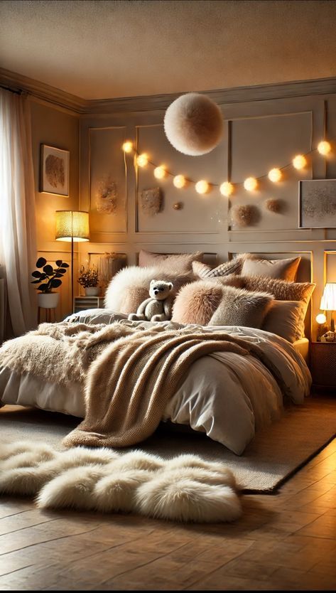 Light Beige Bedroom Ideas, Cozy Womens Bedroom, Neutral Warm Bedroom Aesthetic, Fluffy Bed Aesthetic, Cream And Beige Bedroom, Comforting Bedroom, Couple Bedrooms, Tan Bedroom, Beige Duvet