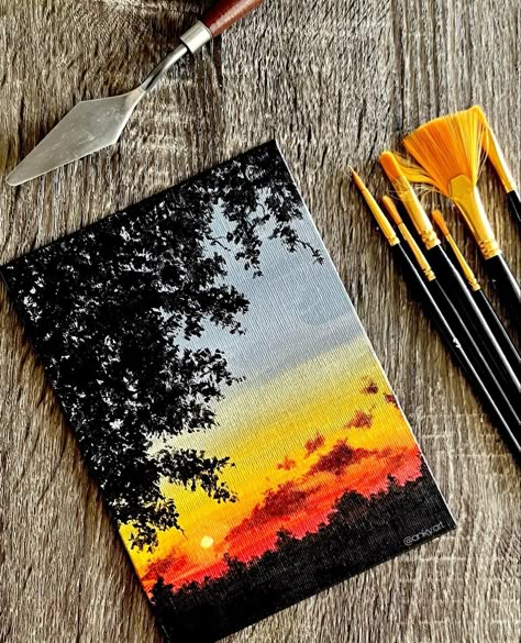 Painting Ideas On Canvas Autumn, Autumn Sunset Painting, Nature Painting, Doddle Art, Canvas Art Painting Acrylic, Sky Art Painting, Canvas Drawing, Simple Canvas Paintings, Galaxy Painting