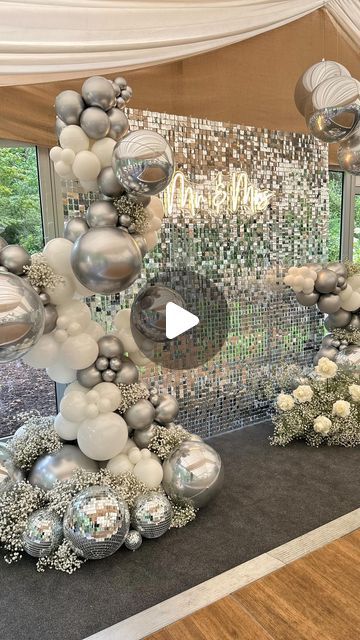 Marley & Nusha Events on Instagram: "Sophie & Craig 🤍  All the fabulous decor for this beautiful wedding rolled into one reel 🎥   .  .  .  #marleyandnusha #sequinwall #silversequinwall #organicballoons #balloons #balloonstyling #balloonstylist #balloondecor #balloondisplay #welcomesign #eventstyling #eventdecor #weddingdecor #weddingflowers #discoballs #partydecor #ballooninspo #partyinspo #partyideas #yorkshirewedding #leeds #huddersfield #wakefield #bradford #westyorkshireballoons" Sequin Wall, Balloon Display, Disco Balls, Wakefield, Silver Sequin, Event Styling, Balloon Garland, Balloon Decorations, 50th Birthday