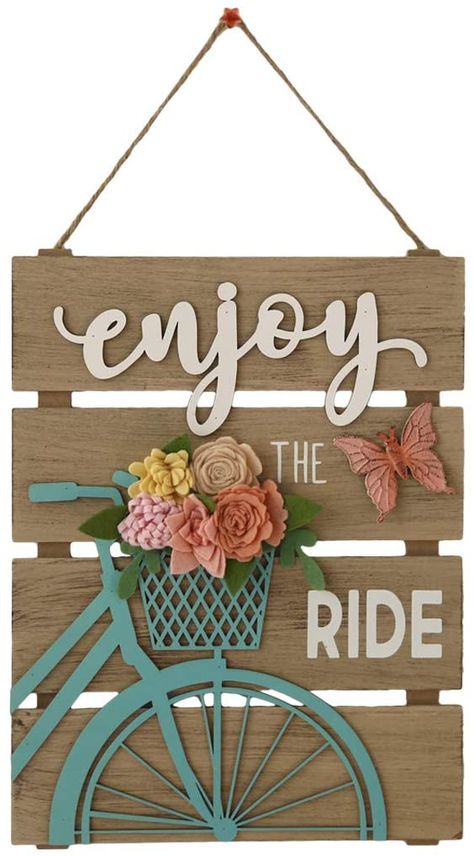 Welcome Wood Sign, Front Wall Design, Spring Wall Decor, Floral Signs, Wooden Door Signs, Enjoy The Ride, Wood Rustic, Farmhouse Decoration, Decor Spring