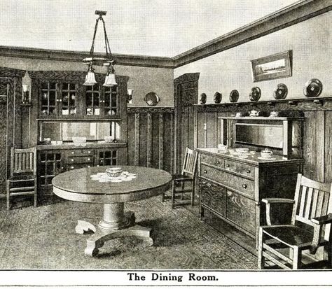 People Used To Order Sears 'Home Kits' From A Catalog In The Early 1900s And Some Are Still Standing Today | Bored Panda Sears Kit Homes, Craftsman Dining Room, Picture Frame Wainscoting, Wainscoting Stairs, Wainscoting Kitchen, Kit House, Wainscoting Bedroom, Built In Buffet, Ceiling Details