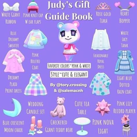 Gift Guide Acnh, Villagers Acnh, Acnh Tips, Acnh Villagers, Acnh Items, Light Blue Plaid, Giant Teddy Bear, Animal Crossing Guide, Acnh Designs