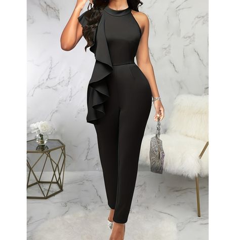 Women's Summer Casual Pure Color Ruffles Sleeveless Jumpsuit 👉🏽👉🏽 https://nuel.ink/BtHZmV Summer Jumpsuit, Ruffles Fashion, Jumpsuit Summer, Style Basic, American People, Type Of Pants, Sleeveless Jumpsuits, Pants Length, Formal Evening Dresses