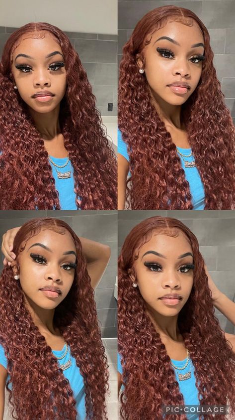 Dark Ginger Lace Front Wigs Black Women, Copper Deep Wave Wig, Curly Ginger Wig, Burnt Orange Water Wave Wig, Reddish Brown Water Wave Wig, Reddish Brown Curly Wig, Frontal Wig Hairstyles, Ginger Hair Color, Body Wave Hair