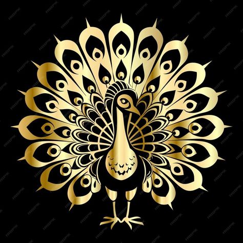 Crochet Peacock Logo Ornamental Flowers Black Background Delicate Artistic Vector Design | Premium AI-generated vector Gilding Art, Peacock Background, Crochet Peacock, Peacock Logo, Peacock Flower, Flowers Black Background, God Tattoo, Stencils Online, Gold Peacock