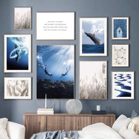 White Stone Reed Blue Sea Whale Diver Wall Art Canvas Painting Nordic Posters And Prints Wall Pictures For Living Room Decor Room Diver Ideas, Gallary Wall, Sea Whale, Whale Painting, Masculine Decor, Art Pierre, Watercolor Whale, Nordic Poster, Art Canvas Painting