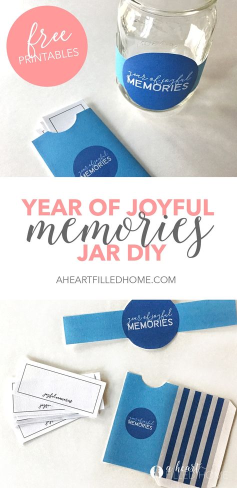 New Years Joyful Memory Jar DIY from A Heart Filled Home. Visit aheartfilledhome.com for the free printables! Memory Jar Diy, Memory Jar Printable, Printables Organizational, Memories Jar, Joy Jar, Memory Jar Graduation, Blessings Jar, Teacher Presents, Resolution Ideas