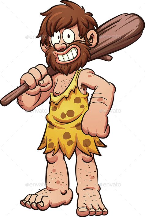 Cartoon caveman smiling and carrying a big club. Vector clip art illustration with simple gradients. All in a single layer. EPS10 Caveman Cartoon, Easy Disney Drawings, Human Logo, Prehistoric Art, People Illustration, Drawing Images, Disney Drawings, Animal Paintings, Disney Art