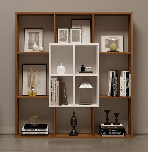 MARS Bookcase - Bookshelf - Shelving Unit - Room Divider for living room or office in modern design (Walnut/White) Shelf Decor Bedroom, Wall Shelves Bedroom, Bookshelves In Bedroom, Floating Shelf Decor, Bedroom Wall Hangings, Wall Shelf Decor, Regal Design, Shelves In Bedroom, Shelf Design