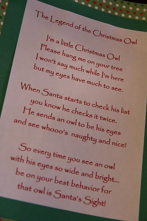 Legend of the Christmas Owl - Oh need to use this one Owl Christmas Ornaments, Christmas Legends, Christmas Poem, Christmas Verses, Party Of Five, The Postman, Owl Christmas, Creative Friends, Christmas Poems