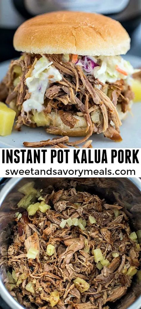 Instant Pot Kalua Pork is a sweet and savory meal that is filled with flavor and easy to prepare. Made in the pressure cooker with just 4 budget-friendly ingredients. #instantpot #instantpotrecipes #pressurecooker #pressurecooking #sweetandsavorymeals #kaluapork Instant Pot Kalua Pork, Kalua Pork Recipe, Kalua Pulled Pork, Kalua Pork, Hawaiian Dishes, Savory Meals, Instant Pot Pork, Pork Recipe, Hawaiian Food