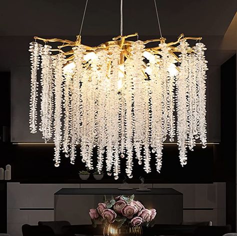 AmazonSmile: Luxury Crystal Chandeliers for Dining Room - L47“,13 Lights, Modern Branch Pendant Light with Crystals, Rectangle Hanging Lights Fixtures for Kitchen Island, Living Room : Home & Kitchen Tree Branch Chandelier, Kitchen Island Hanging Lights, Round Crystal Chandelier, Branch Chandelier, Kitchen Island Chandelier, White Light Bulbs, Modern Crystal Chandelier, Crystal Pendant Lighting, Rectangle Chandelier