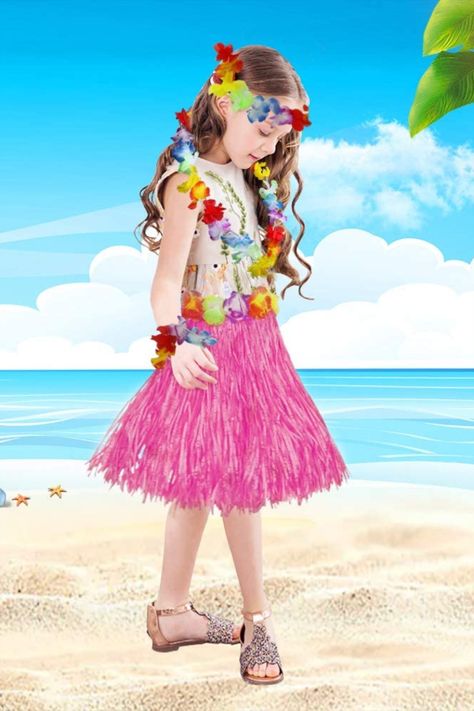 Beach themed outfits Fortuning's JDS Girl's Elastic Hawaiian Hula Dancer Grass Skirt with Flower Costume Set -Pink Beach Themed Outfits, Hawaii Crafts, Flower Costume, Grass Skirt, Hula Dancers, Themed Outfits, Beach Themed, Beach Themes, Dancer