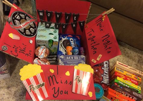 Movie night care package Movie Night Care Package Ideas, Movie Night Care Package, Cars Movie Night, Movie Night Kit, Kids Care Package, Diy Care Package, Deployment Ideas, Care Package Ideas, Birthday Care Packages