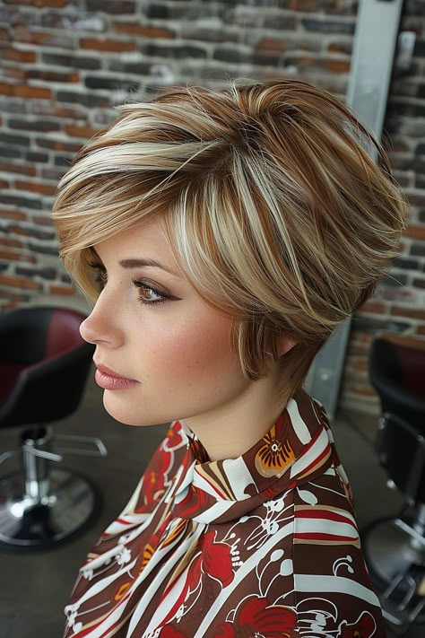 Stylish lixie haircut with chunky blonde highlights creating a striking contrast. Chunky Blonde Highlights Short Hair, Blonde Highlights Short Hair, Chunky Blonde Highlights, Honey Highlights, Straight Bob Hairstyles, Short Hair Highlights, Highlighted Hair, Straight Hair Cuts, Choppy Layers