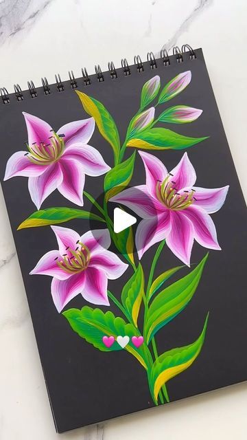 Flat Brush Painting, Painting Aesthetic, Sketch Pad, Flat Brush, July 1, Acrylic Paints, Floral Painting, Pink Flowers, Acrylic Painting