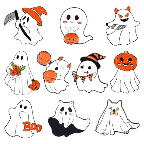 PRICES MAY VARY. Ghost Enamel Pins Style: New ghost lapel pins are always so Kawaii that they are easy to attract others' attention.5 pieces badge pins in a package-The blast ghost came slowly holding the banner. The horned ghost danced happily to welcome the arrival of the festival. The ghost in the shape of cat and dog seems to see what scares them and stay in place and look ahead. Another ghost came with a pumpkin lantern. Very interesting enamel brooch, please don't miss it. Durable Material Boo Pumpkin, Ghost Drawing, Men Cartoon, Ghost Tattoo, Ghost Cartoon, Ghost Dog, Spooky Halloween Decorations, Halloween Pins, Ghost Cat