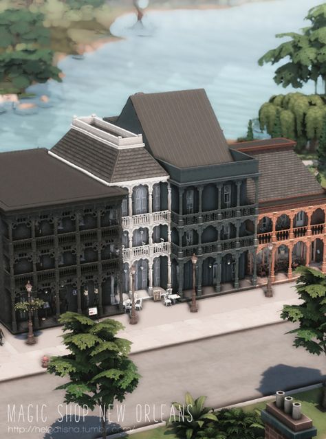 Sims Lots, French Colonial Style, University Housing, City Layout, Vet Clinic, Sims Ideas, Sims 4 House Design, New Orleans Homes, French Colonial