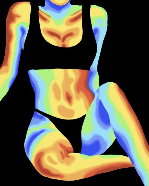 Colorful figure study using procreate | Inspo: thermal heat map art Body Heat Drawing, Heat Signature Art, Body Thermal Drawing, Heat Body Painting, Heat Map Art, Body Heat Painting, Heat Sensor Art, Thermal Image Painting, Thermal Imaging Art Body Drawing