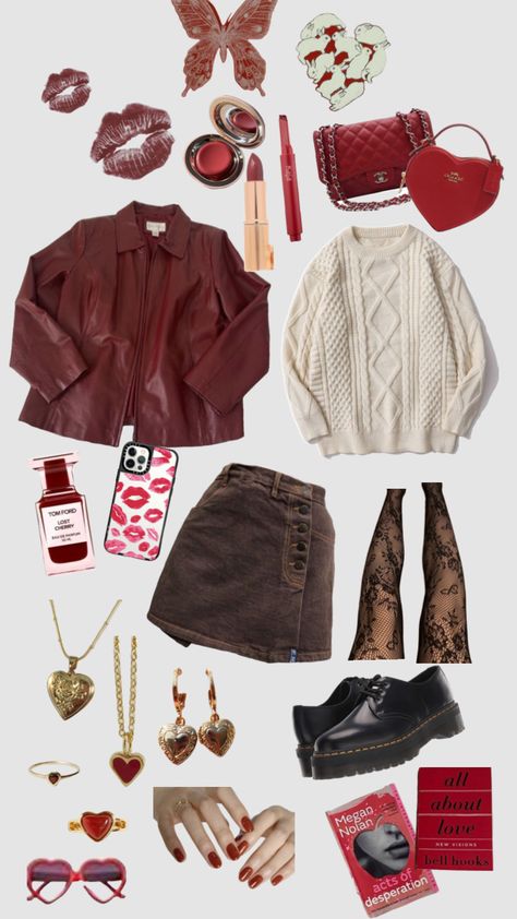 Punk Valentines Day Outfit, Valentine’s Day Fits For School, Valentine’s Day Aesthetic Outfit, Grunge Valentines Day Outfit, Grunge Valentines Aesthetic, Valentine’s Day Outfits For School, Valentines Outfits Aesthetic, Valentines Day Outfits Aesthetic, 60’s Outfits