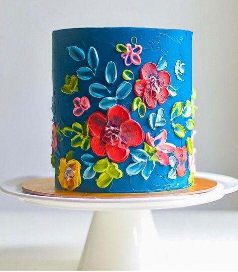 Mexican Bday Cake, Bright Floral Cake, Vibrant Wedding Cake, Encanto Decorations, Dedication Cake, Floral Cake Design, Homemade Frosting, Spring Cake, Painted Cakes