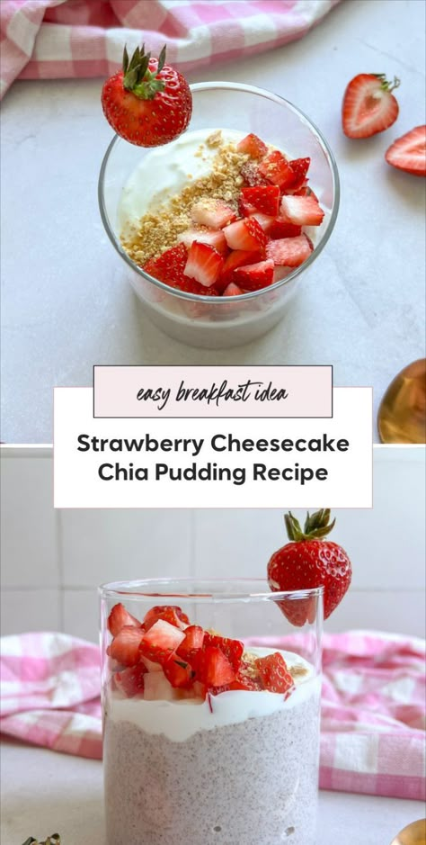 This strawberry cheesecake chia seed pudding is the perfect brunch recipe! Packed with protein and fiber it's the perfect make ahead breakfast. If you're looking for a yummy chia seed pudding this is it. You are sure to love this strawberry cheesecake chia seed pudding! Healthy Breakfast With Protein, Cheesecake Chia Pudding, Breakfast With Protein, Strawberry Chia Seed Pudding, Strawberry Pudding, Chia Seed Recipes Pudding, Chia Recipe, Anti Inflammation Recipes, Healthy Lunch Snacks