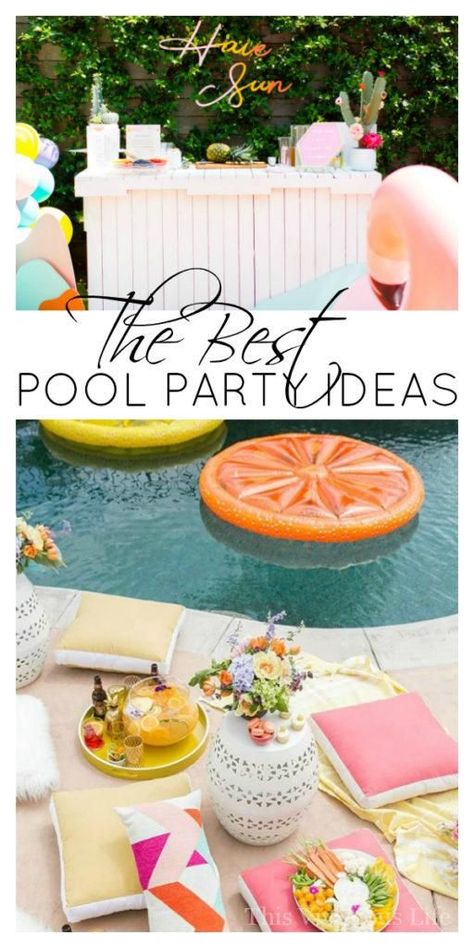 Pool Day Snacks, Pool Party Bachelorette Ideas, Pool Party Centerpieces, Teen Pool Parties, Pool Party Activities, Summer Pool Party Decorations, Cookout Ideas, Pool Party Drinks, Pool Party Adults