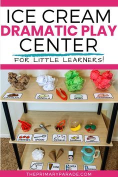 Dramatic Play Lesson Plans For Preschool, Play Dough Ice Cream Shop, I’ve Cream Shop Dramatic Play, Ice Cream Shop Role Play Eyfs, Ice Cream Parlour Dramatic Play, Preschool Ice Cream Shop, Dramatic Play Elementary School, Dramatic Play First Grade, Ice Cream Truck Dramatic Play