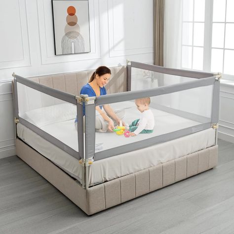 Linor 3-in-1 Bed Rail for Toddlers, Adjustable Height, Fits 2''-11.8'' Mattress (Gray, Queen) - Walmart.com Baby Bed Rail, King Size Bed Mattress, Toddler Bed Rail, Safety Bed, Bed Rails For Toddlers, Toddler Safety, Rail Guard, Foldable Bed, Bed Rail